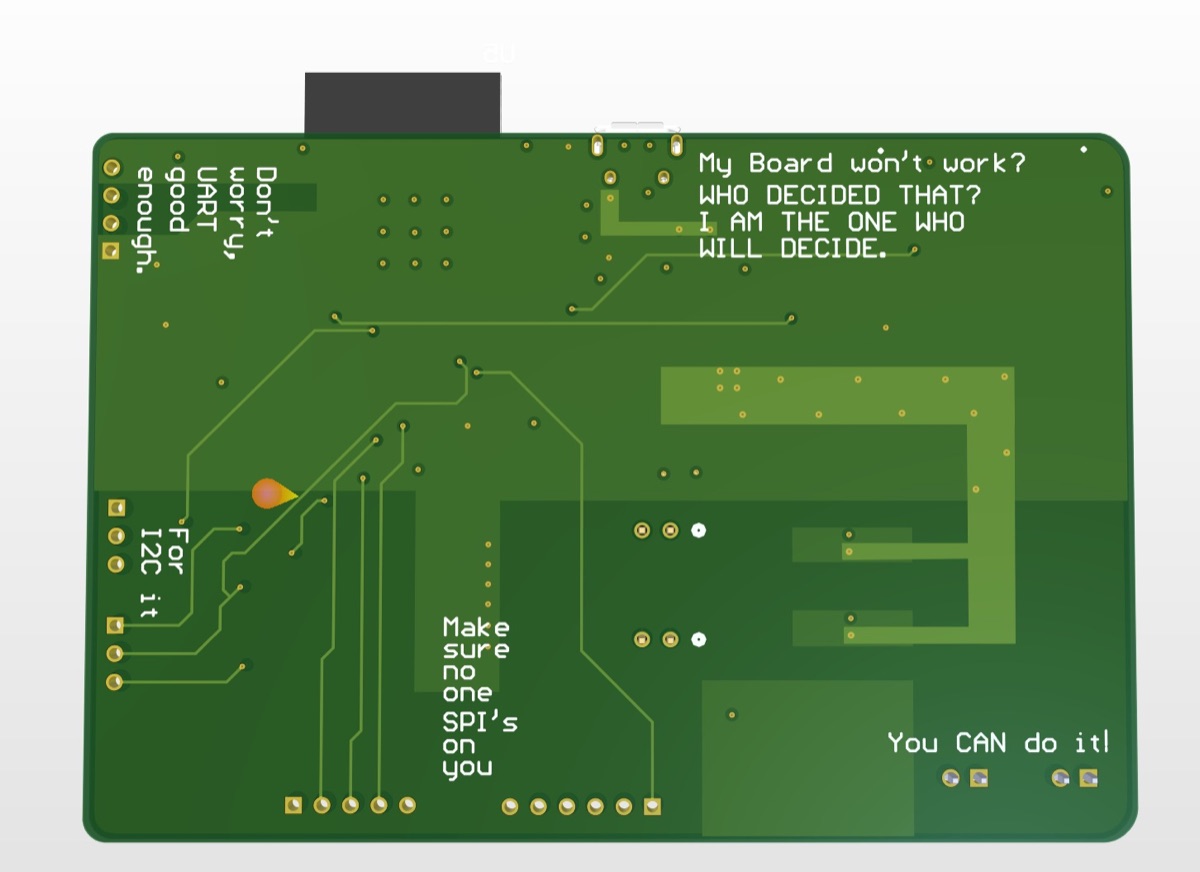 Routing-facing PCB design render of the Peripheral Testing Board